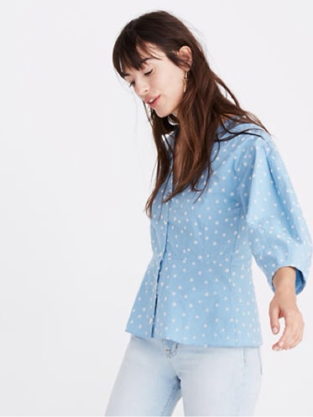 MADEWELL | Florentine Peplum Cotton Top in Inkspot Dots